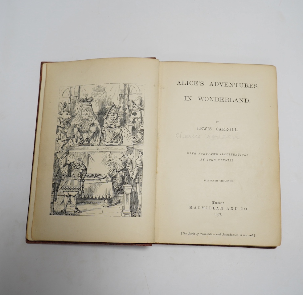 [Dodgson, Charles Lutwidge] - Alice's Adventures in Wonderland. By Lewis Carroll ... sixteenth thousand. frontis. and 41 engraved text illus. (by John Tenniel), half title; original gilt ruled and pictorial red cloth, so